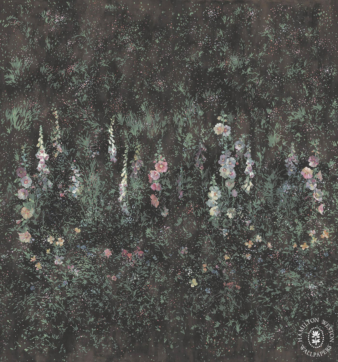 Flora-Roberts-wallpaper-Hamilton-Weston-mightnight-garden-twinkling-flowers-hand-illustrated-mural-foxgloves-black-background-pastel-tones-faded-background-01-spring