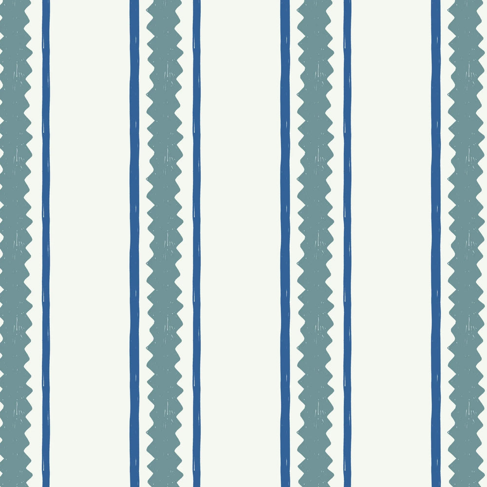 Annika-Reed-wallpaper-zig-and-zag-pattern-yellow-Blue-Zag-jagged-edge=stripes-within-stripes-white-background-elegant-wallpaper