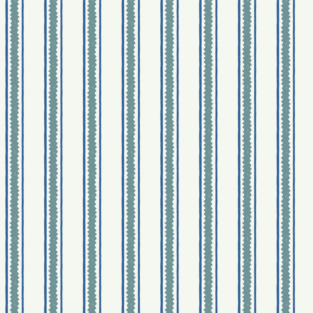 Annika-Reed-wallpaper-zig-and-zag-pattern-yellow-Blue-Zag-jagged-edge=stripes-within-stripes-white-background-elegant-wallpaper