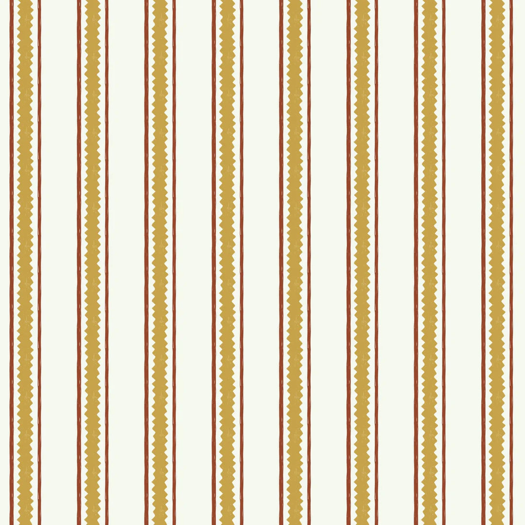 Annika-Reed-wallpaper-zig-and-zag-pattern-yellow-mustard-jagged-edge=stripes-within-stripes-white-background-elegant-wallpaper