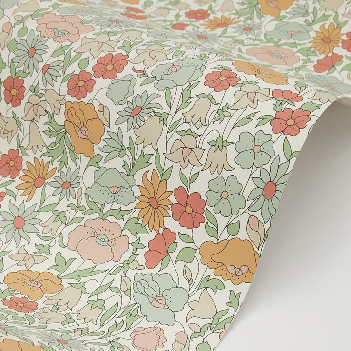 Liberty-fabrics-wallpaper-meadowfield-wallpaper-lichen-ditsy-print-yellow-green-orange-floral-daisy-floribunda-collection