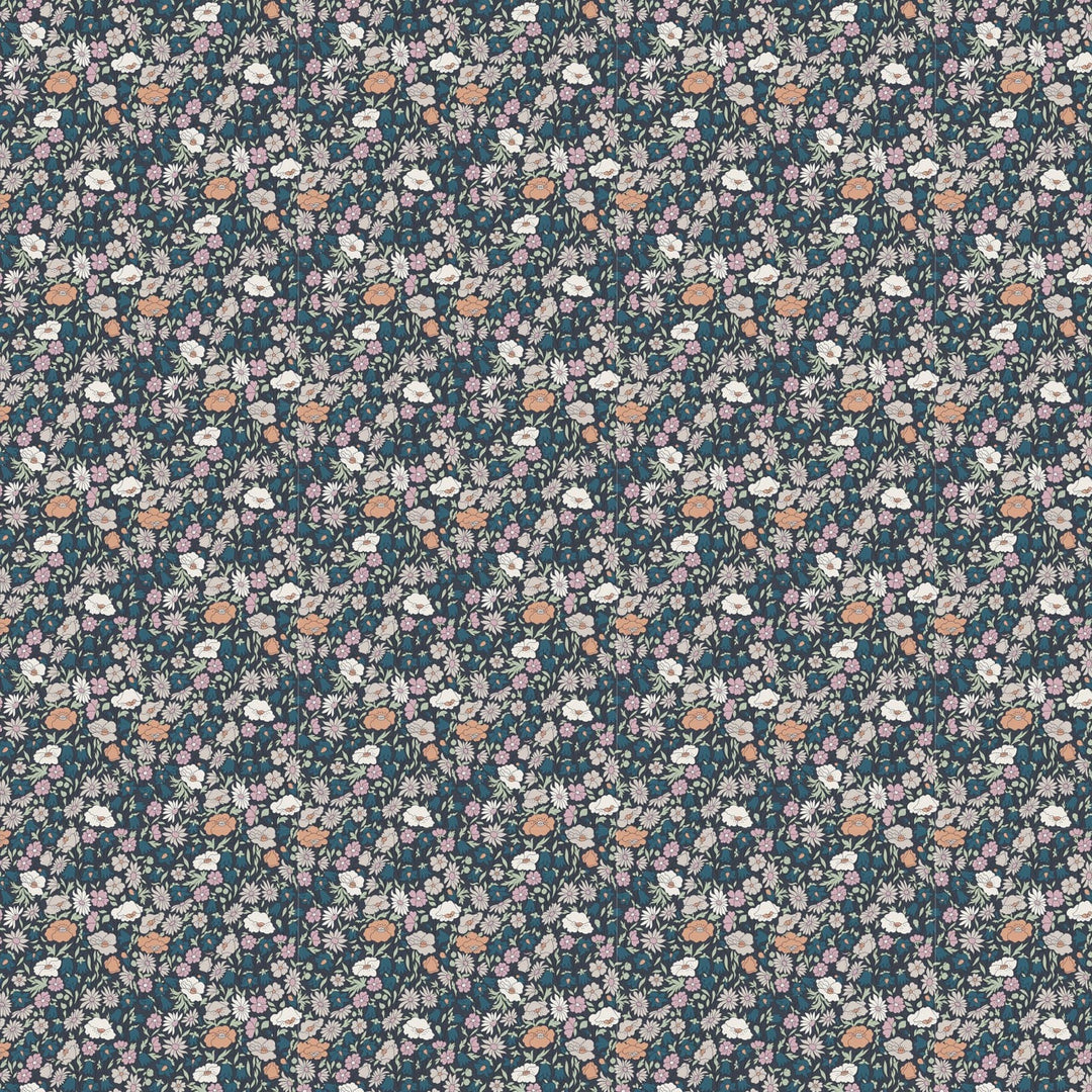 Liberty-fabrics-wallpaper-meadowfield-wallpaper-pewter-blue-ditsy-print-blue-green-white-orange-floral-daisy-floribunda-collection