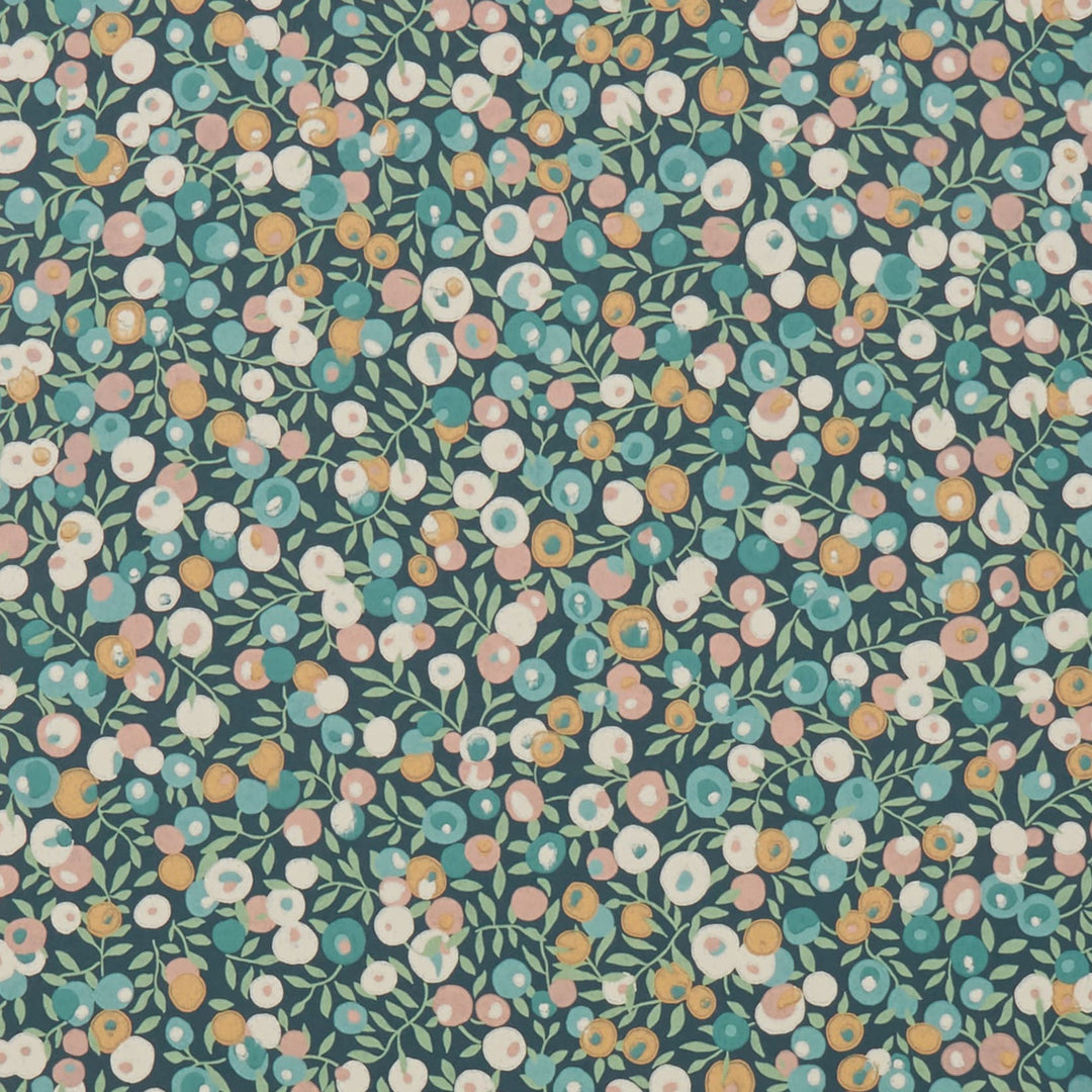 Liberty-fabrics-wallpaper-Wiltshire-Blossom-Lichen-teal-greens-peach-pink-small-ditsy-print-berry-flower-pattern-hand-blocked