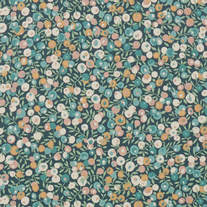 Liberty-fabrics-wallpaper-Wiltshire-Blossom-Lichen-teal-greens-peach-pink-small-ditsy-print-berry-flower-pattern-hand-blocked