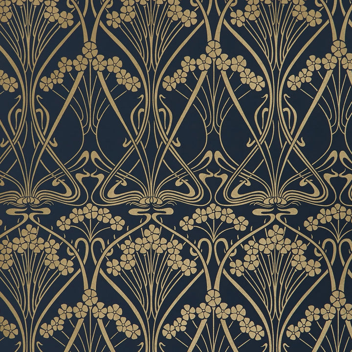 Liberty-fabrics-wallpaper-Lanthe-mono-iconic-liberty-print-art-nouveau-hertigae-print-Lapis-blue-gold-swirls-