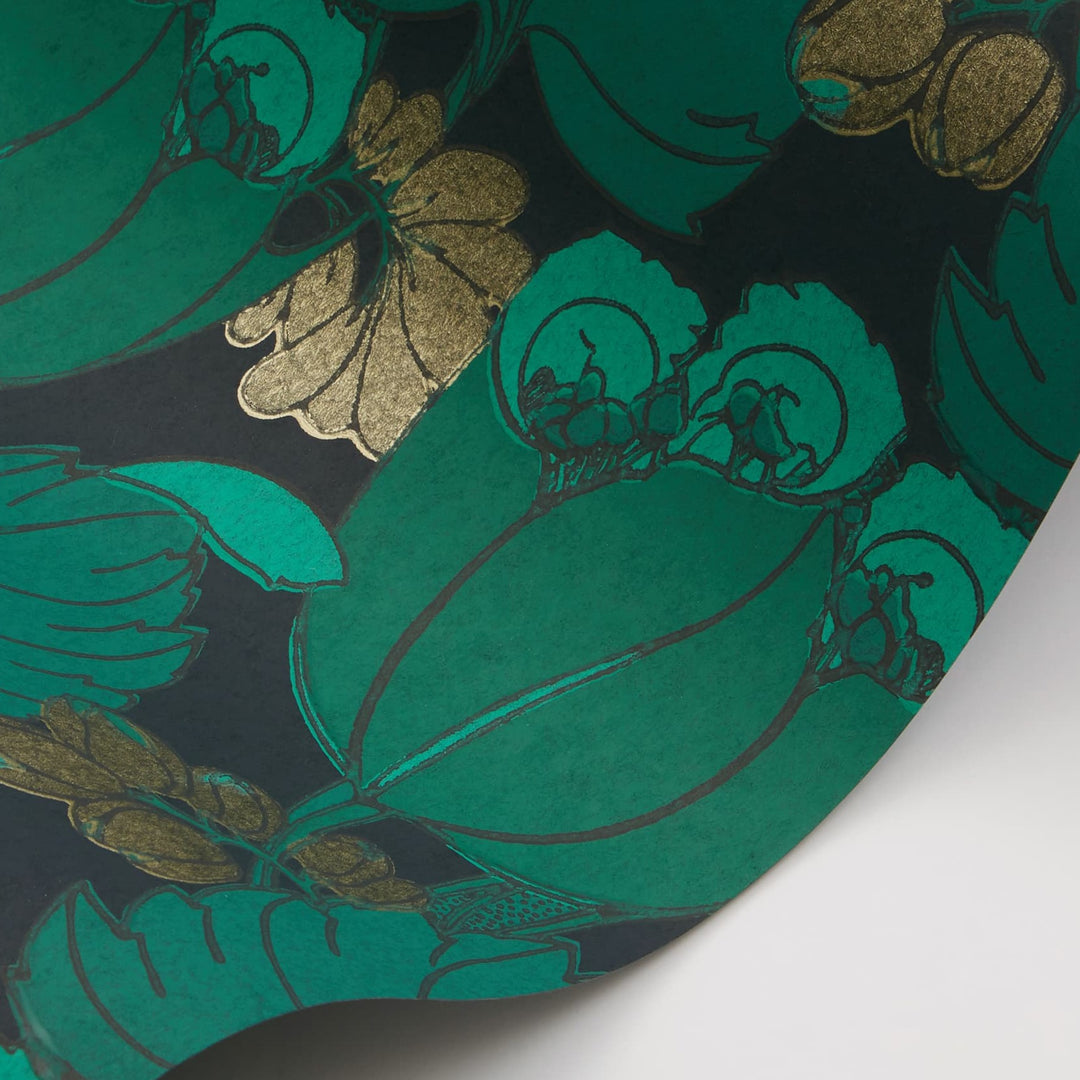 Liberty-fabrics-regency-tulip-wallpaper-07231002I-jade-green-art-dec-floral-printed-green-gold-teal-period-paper-tonal