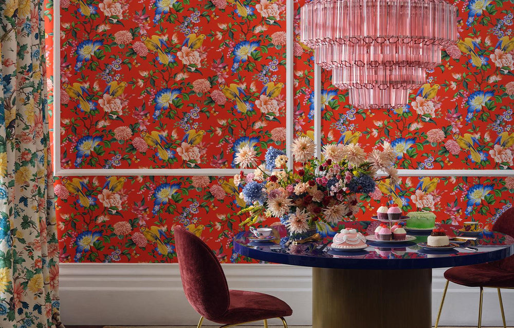 clarke-clarke-wedgwood-golden-parrot-wallpaper-coral-red-botanical-floral-bird-wallpapermaximalist-elegant-ornate-design-british-made