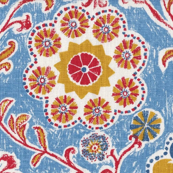 Ellen-merchant-linen-printed-nomad-jamboree-100%linen-fabric-blue-red-screen-printed-textile-
