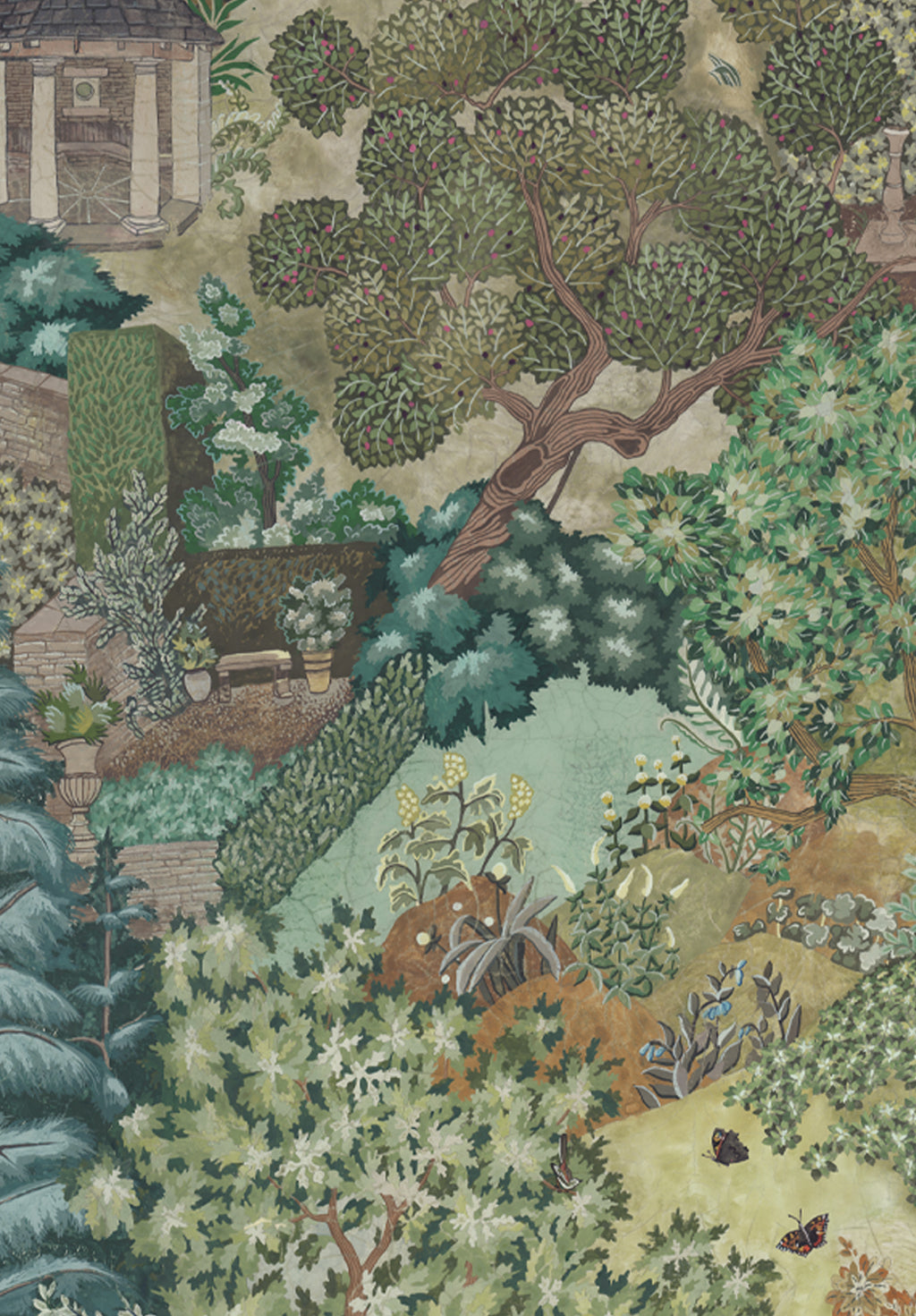 josephine-101701-Miserden-Panel-Full-size-panel-mural-greem-cotswold-woodland-scene-arches-animals-trees
