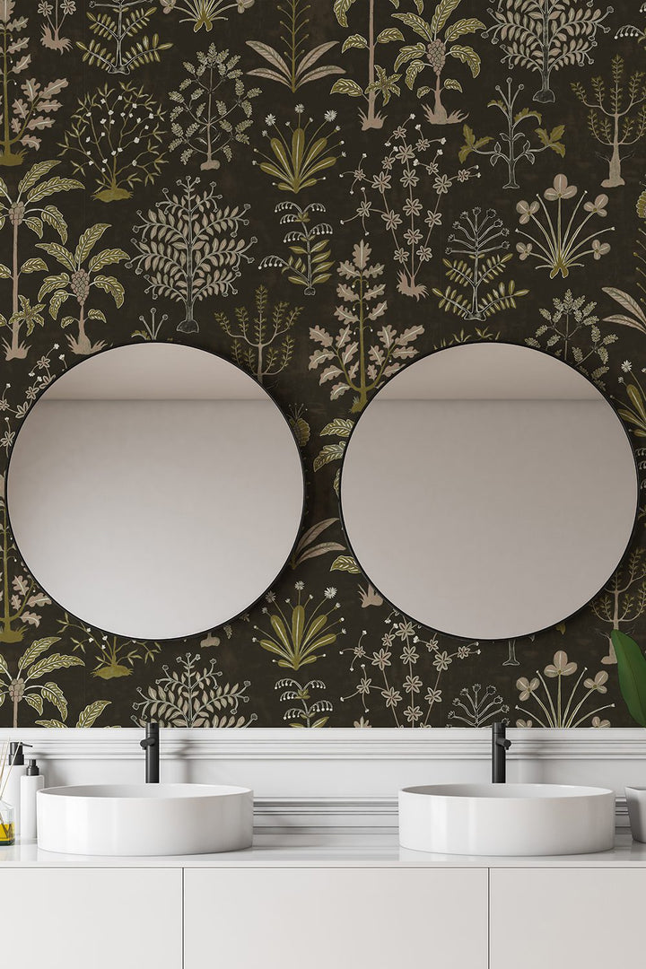 Josephine-munsey-wallpaper-cynthia-tree-soft-design-olive-dark-grey-nature-inspired-design-bathroom-wallpaper