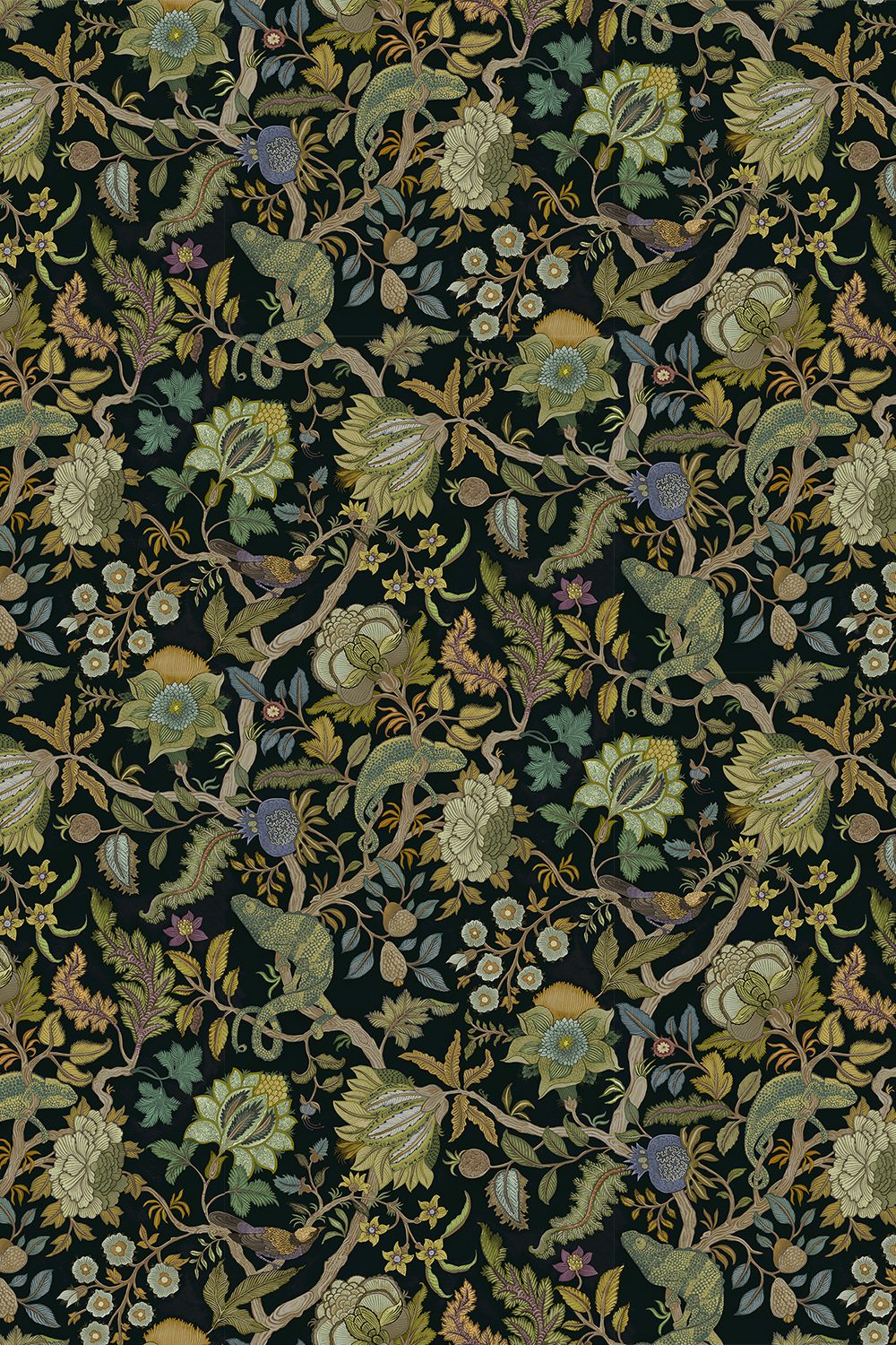 Josephine-munsey-wallpapers-interiors-chameleon-trail-floral-black-green-wallpaper