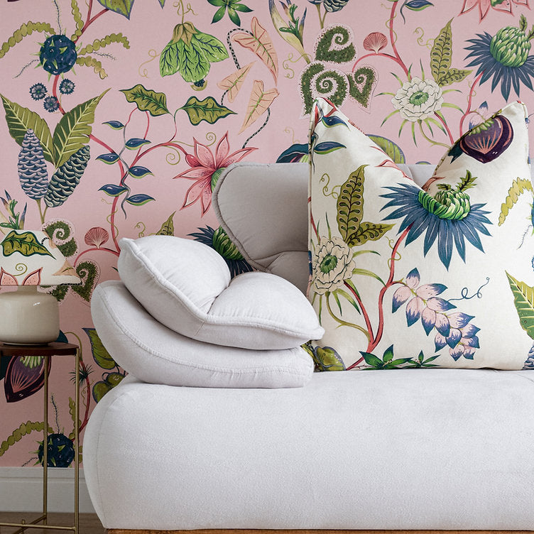 Wear-The-Walls-Vida-wallpaper-costa-Rica-style-floral-Rose-Quartz-base-