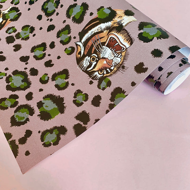 wear-the-walls-bubastis-tiger-heads-leopard-print-pattern-wallpaper-design-hand-painted-printed-UK-artisan-designer-wallpaper-blush-pink