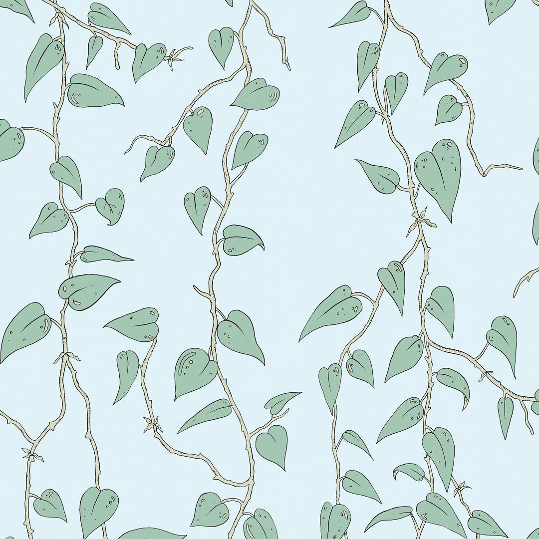 wear-the-walls-cascada-leaf-vine-trailing-print-wallpaper-leaf-pattern-Scandi-British-artisan-luxury-retro-70's-pattern-larrimar-blue-duckegg