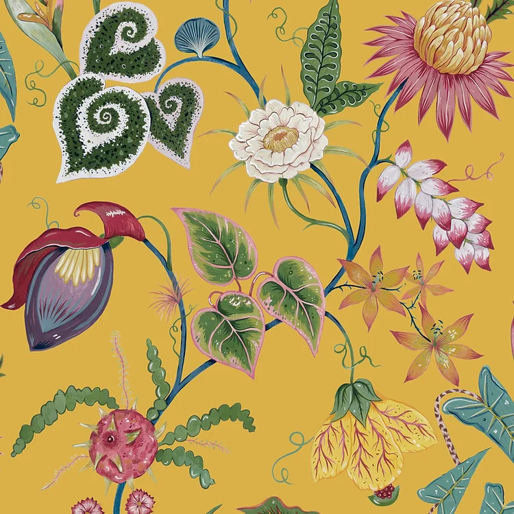 wear-the-walls-vida-wallpaper-citrine-yellow-large-floral-scale-flower-print-wallpaper-costa-rican-inspired-trailing-flowers-bright-pattern-tropical-wallpaper