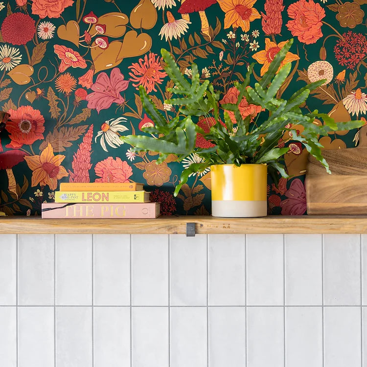 wear-the-walls-bloom-wallpaper-Autumn-teal-base-Scandi-style-floral-luxury-wallpaper-print-modern-retro-pattern 