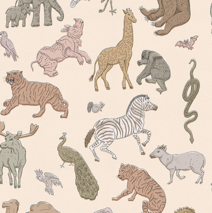 wear-the-walls-wallpaper-Assembly-animal-print-lions-zebras-tigers-snakes-birds-zoo-themed-childrens-illustrated-printed-luxury-wallpaper-neutral-cashemere-colour-way-children's-theme-room