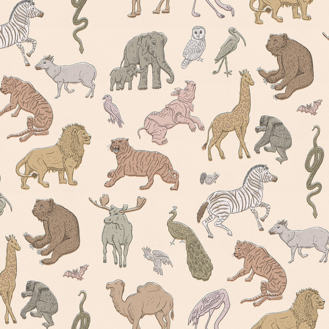 wear-the-walls-wallpaper-Assembly-animal-print-lions-zebras-tigers-snakes-birds-zoo-themed-childrens-illustrated-printed-luxury-wallpaper-neutral-cashemere-colour-way-children's-theme-room 