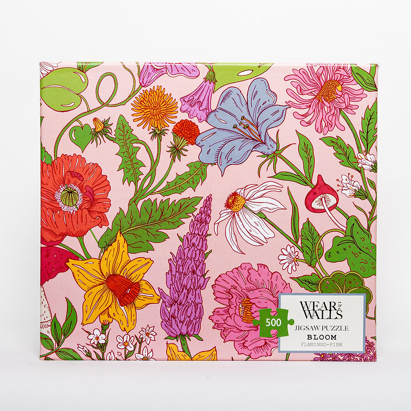 wear-the-walls-floral-bloom-flamingo-pink-illustrated-recycled-cardboard-jigsaw-boxed-giftbag-flowers-pink-print-toys