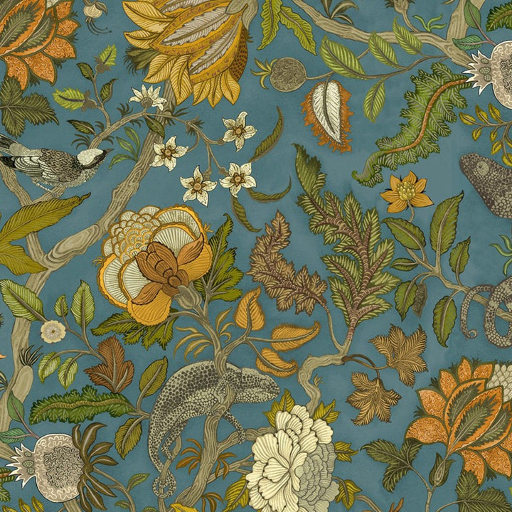 Josephine-munsey-wallpapers-interiors-chameleon-trail-floral-green-teal-orange-wallpaper