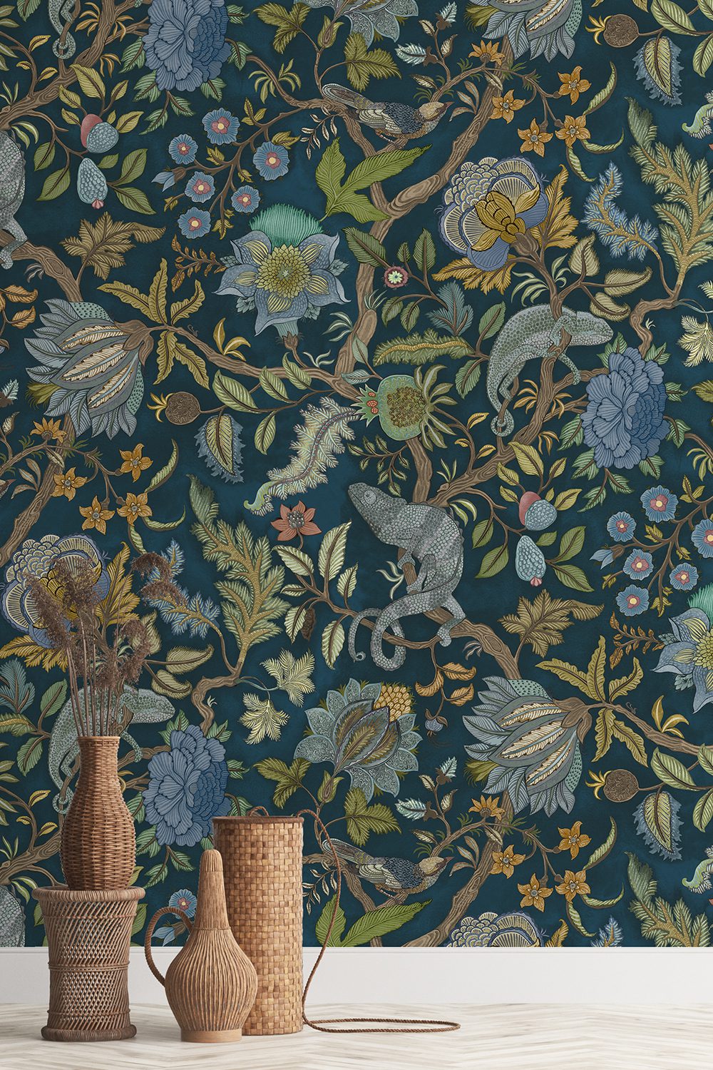 Josephine-munsey-wallpapers-interiors-chameleon-trail-floral-green-blue-wallpaper