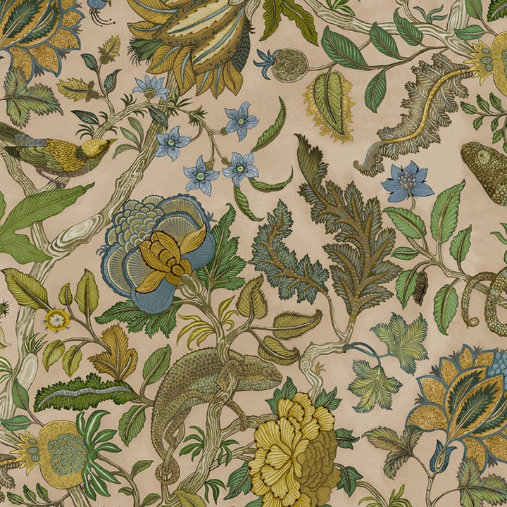 Josephine-munsey-wallpapers-interiors-chameleon-trail-floral-green-plaster-pink-light-blue-wallpaper