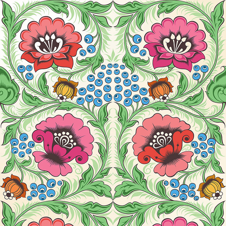 Olenka-Alice-meadow-wallpaper-russian-folk-style-traditional-pattern-play-floral-digital-block-print-style-meadow-cream-pearly-pink-blue-Khokhloma-style