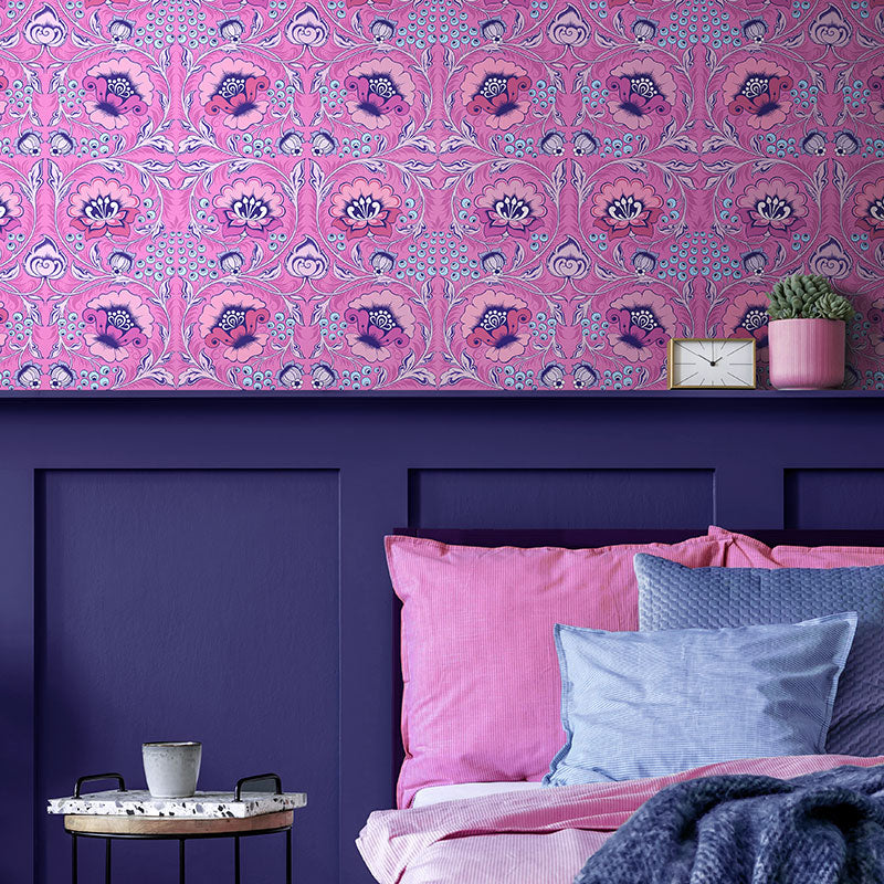 Olenka-Alice-tea-rose-wallpaper-russian-folk-style-traditional-pattern-play-floral-digital-block-print-style-tearose-pearly-purple-pink-purple-Khokhloma-style