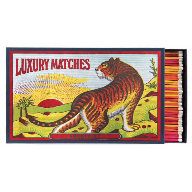 tiger-print-coloured-Archivist-boxed-matches-giant-matchboxes-print-art-luxury-bengal-sunset-matches
