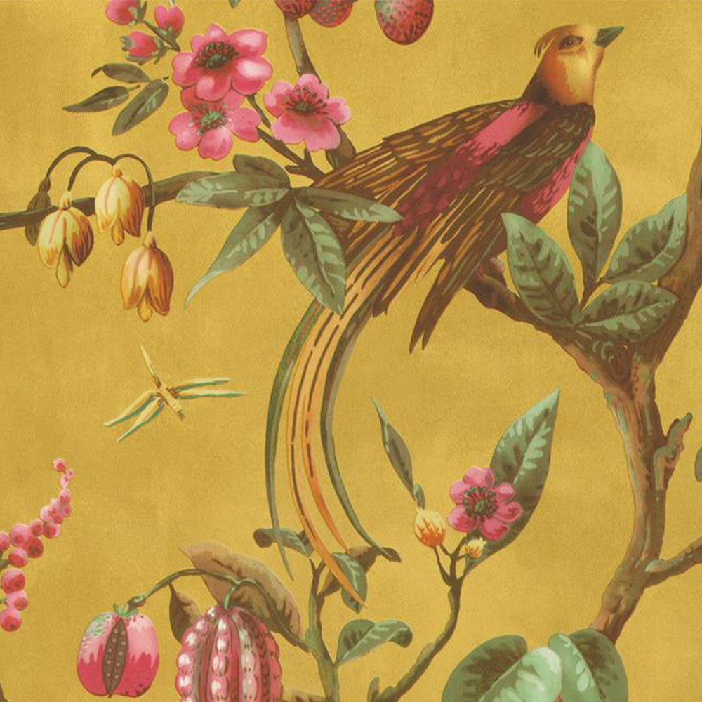 Yellow Bird and Floral Botanical Wallpaper 