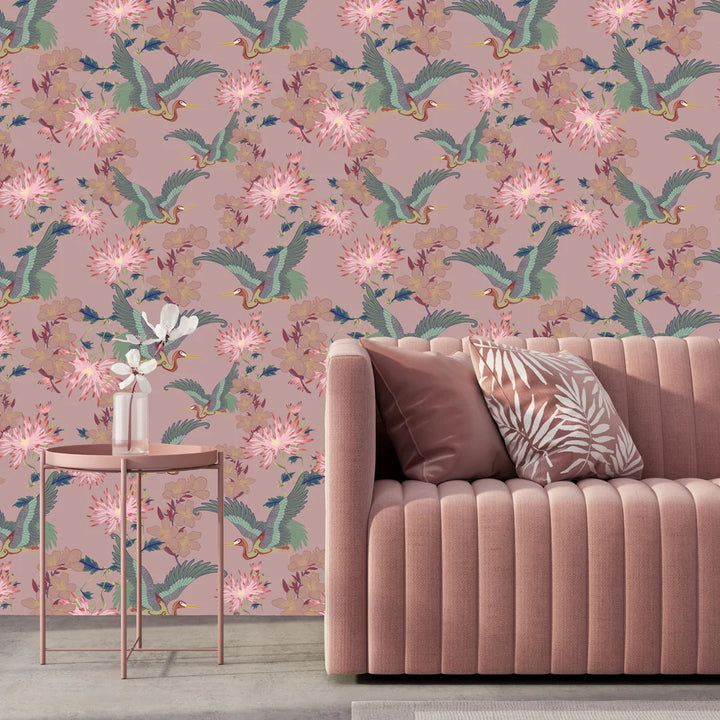 tatie-lou-wallpaper-blossom-crane-floral-largescale-flying-bird-feature-wallpaper-rose