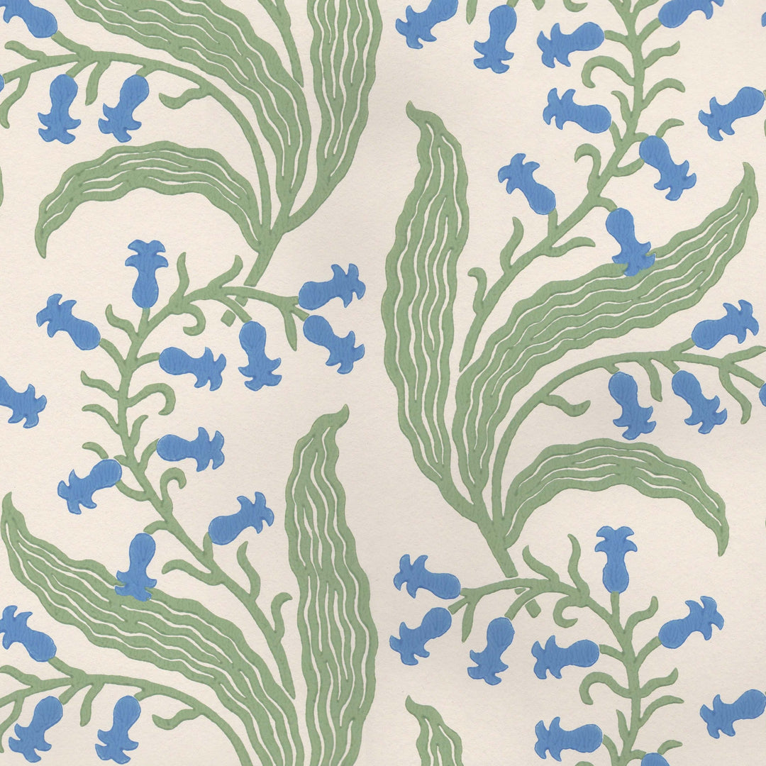 Ellen-merchant-bluebells-wallpaper-chalk-base-colour-paper-blue-green-flowers-block-printed-british-designer