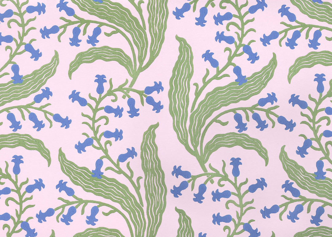 Ellen-merchant-bluebells-wallpaper-macaron-pink-paper-blue-green-flowers-block-printed-british-designerEllen-merchant-bluebells-wallpaper-macaron-pink-paper-blue-green-flowers-block-printed-british-designer