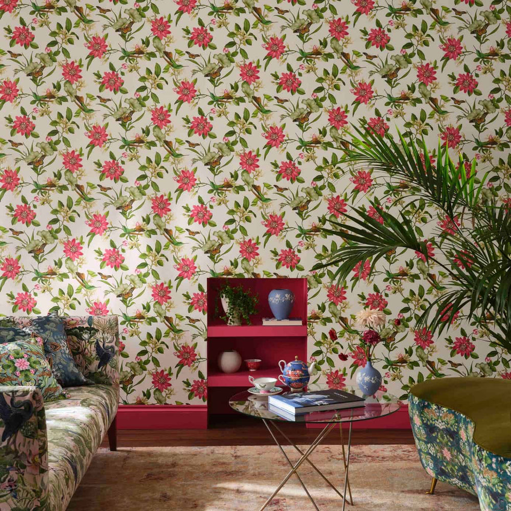 clarke-clarke-pink-lotus-flower-floral-wallpaper-botanical-bird-butterfly-ivory-british-designer-macimalist-interiors