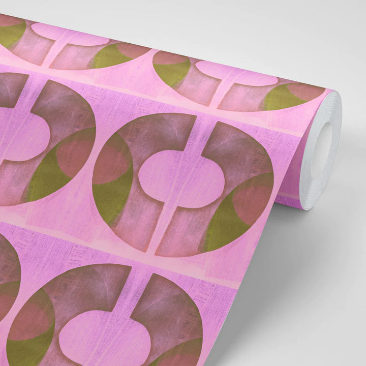 Tatie-lou-wallpaper-boucle-circles-print-retro-vintage-block-printed-uk-designer-flamingo-pink