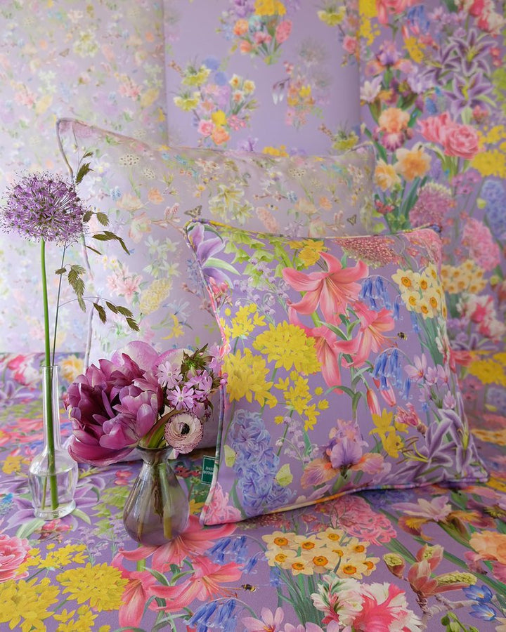 'Burst into Blooms' Purple Cushion