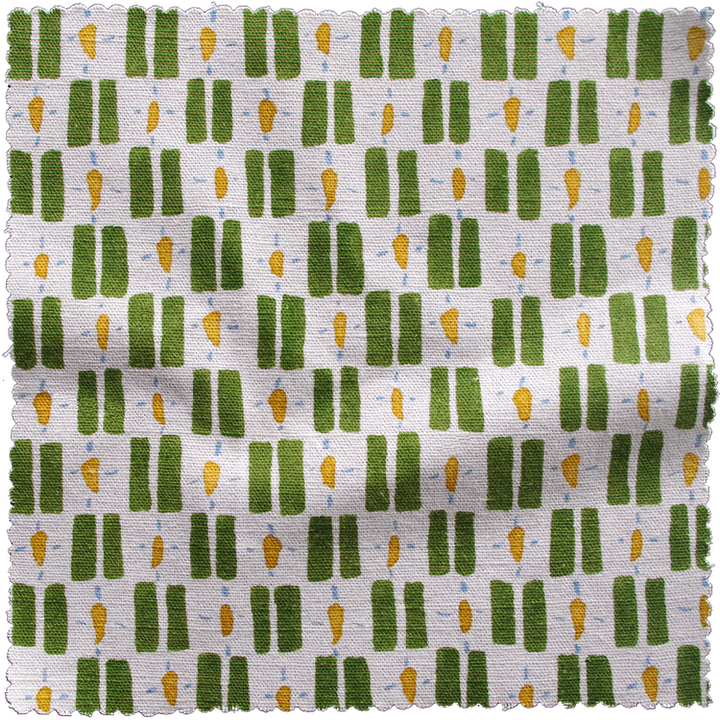 Lowri-textiles-little-check-box-print-check-moss-green-yellow-pops-white-background-linen-cotton-british-print-designer-uk-organic-cotton-welsh-blanket-inspo-Jo-Faulkner