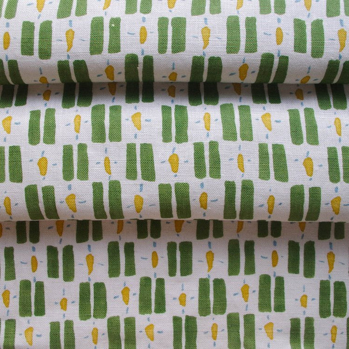 Lowri-textiles-little-check-box-print-check-moss-green-yellow-pops-white-background-linen-cotton-british-print-designer-uk-organic-cotton-welsh-blanket-inspo-Jo-Faulkner
