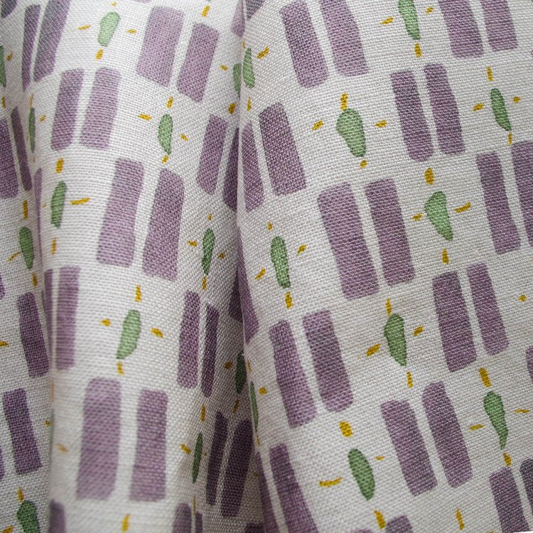 Lowri-textiles-little-check-box-print-check-lilac-muted-green-yellow-pops-white-background-linen-cotton-british-print-designer-uk-organic-cotton-welsh-blanket-inspo-Jo-Faulkner