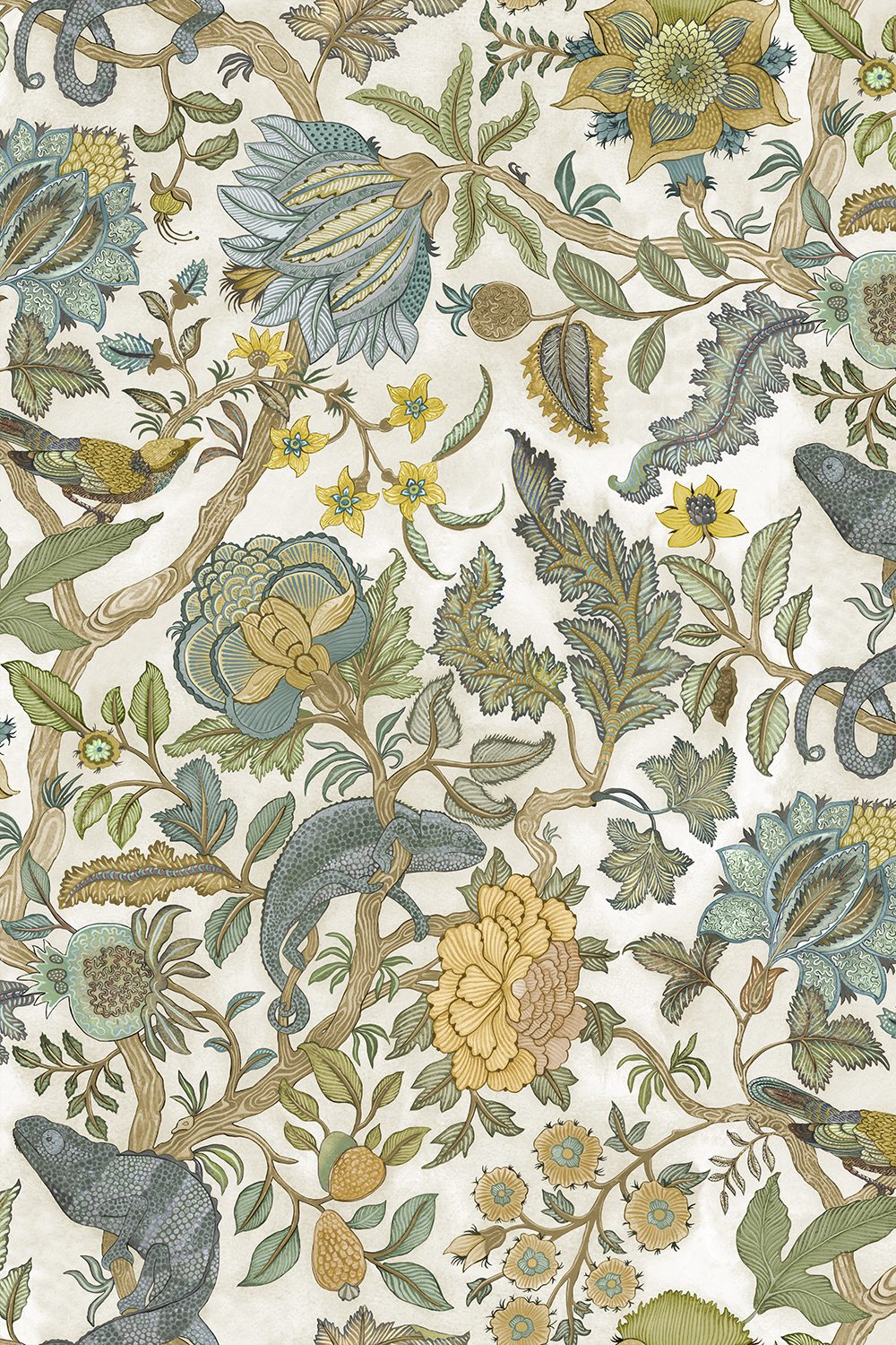 Josephine-munsey-wallpapers-interiors-chameleon-trail-floral-green-yellow-white-light-blue-wallpaper