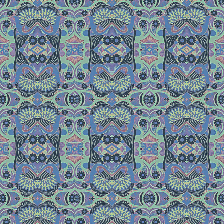 Tatie-Lou-wallpaper- Esprit-Boho-Art-Deco-pattern-repeat-kaleidoscopic-jewel-tones-origami-Violet