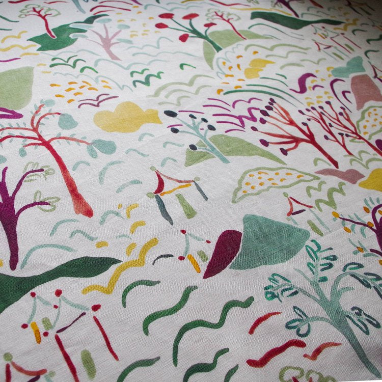 Lowri-textiles-Linen-forest-and-hills-printed-textiles-white-backgrouns-illustration-drawing-rolling-hills-tress-houses-kids-childres-skandi-pattern-upholstry-fabric-curtains-cushions-