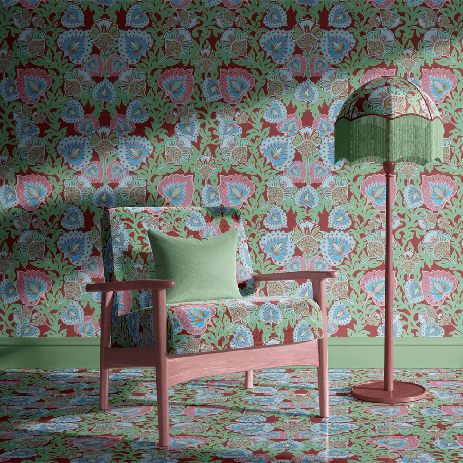 Tatie-lou-wallpaper-garden-of-india-peacock-coloured-repeat-bold-paisly-floral-repeat-pattern-wallpaper-rust-blue-green-pink