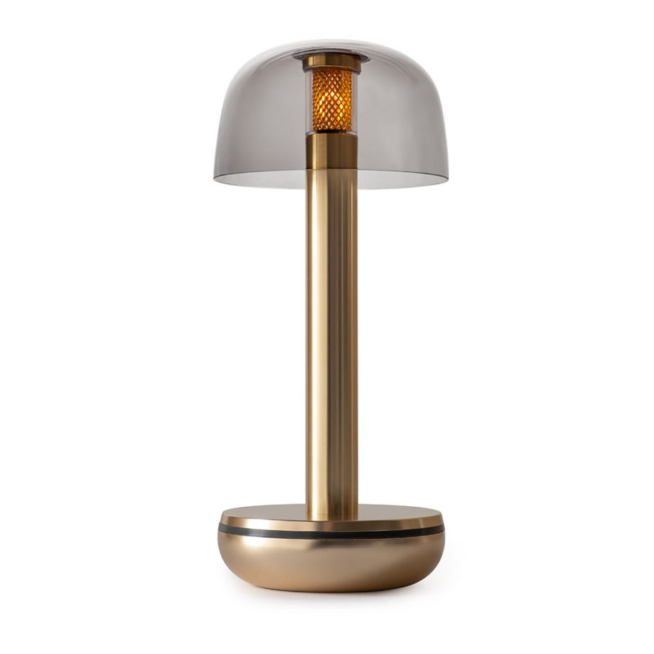 Humble-two-cordless-rechargeable-table-lamp-domed-smoked-glass-shade-Gold-aluminium