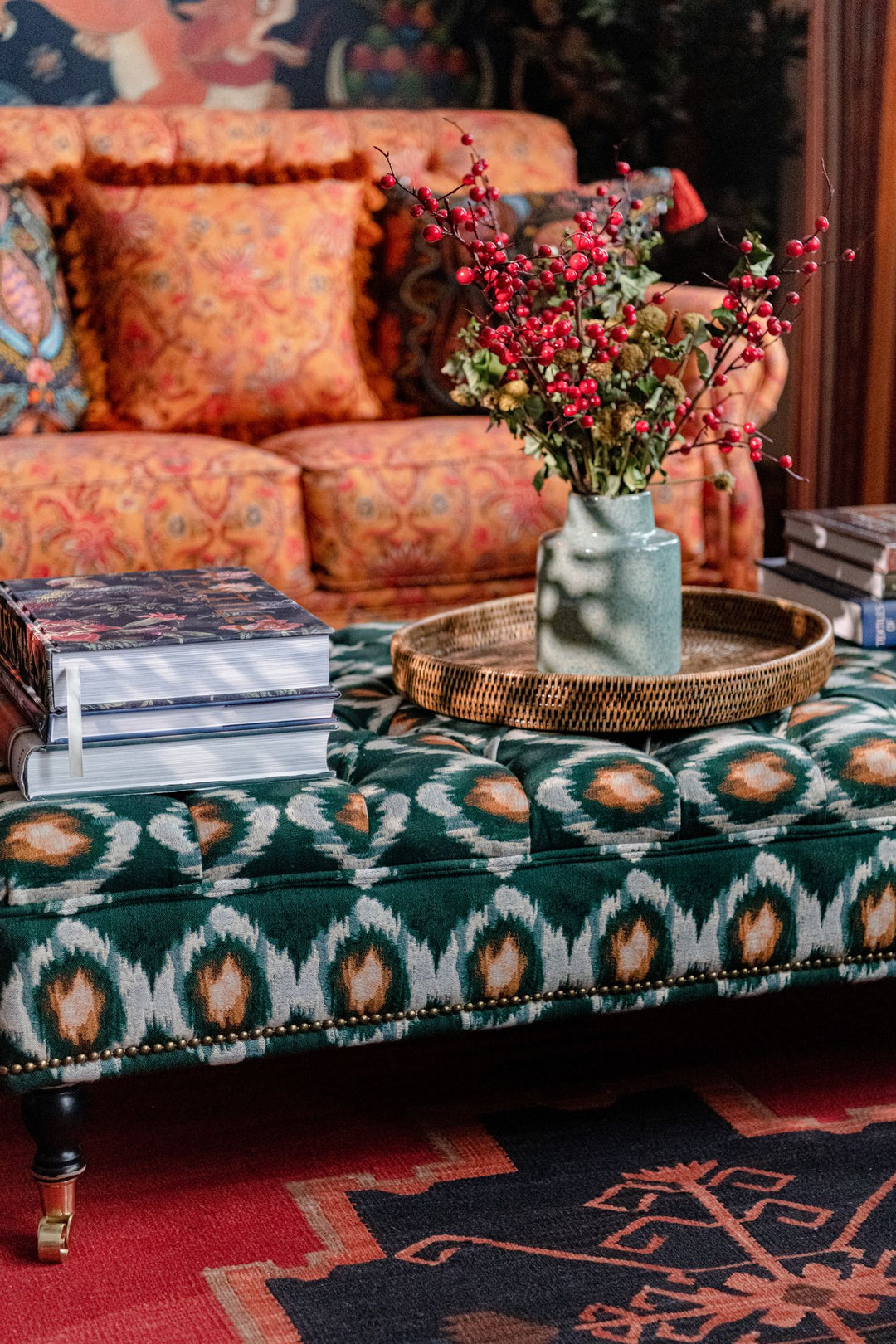 Saray Ottoman - Pradesh Ikat Mind the Gap Foot Stool Ottoman Leg Rest Woodstock Luxury Collection