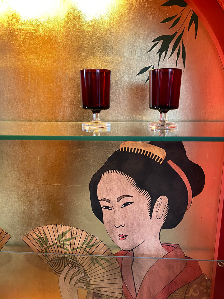 lady-Griddlebone-sustainable-vintage-upcycled-furniture-Kimono-Japanese-style-decoupage-wallpaper-gold-leaf-detailing-glass-shelves-display-cabinet-coctail-unit-curved-Geisha-images-vintage
