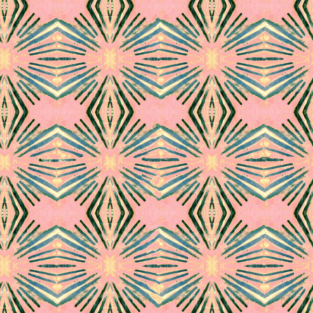Tatie-Lou-Itajime-Diamond-ikat-pattern-tile-repeat-wallpaper-boho-style-bluah-pinks-yellow-green