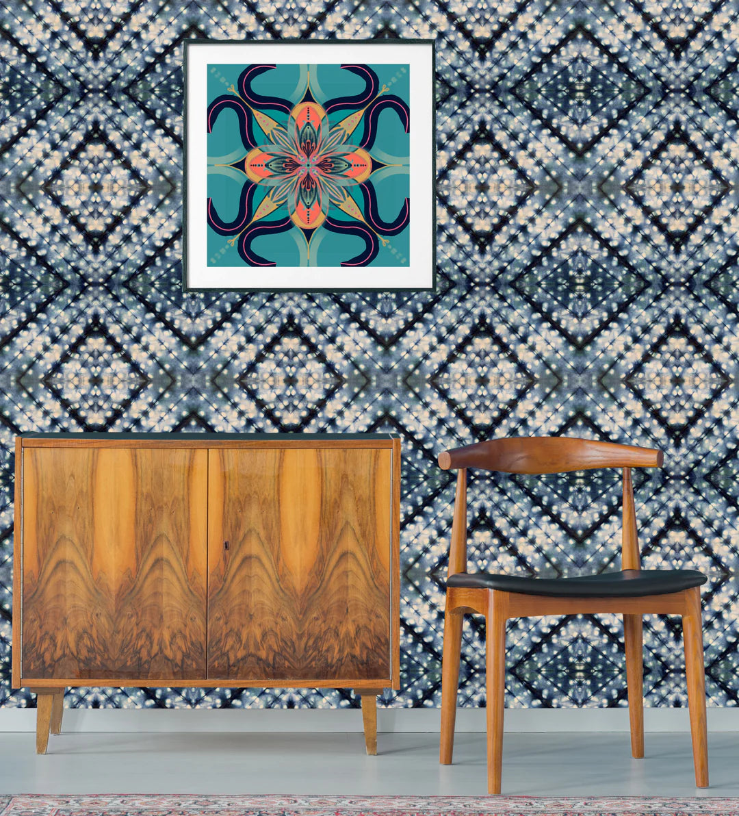 Tatie=lou-wallpaper-Itajime-cross-diamond-gods-eye-style-tie-dye-indigo-blues-geometric-pattern-repeat-wallpaper-selection