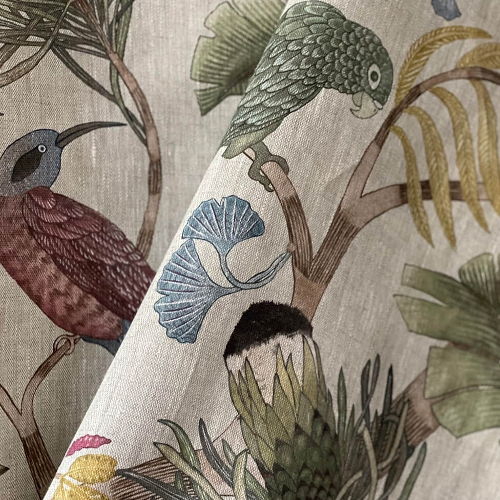 Living-branches-fabric-100%linen-linen-ivory-olive-yellow-textile-printed-floral-birds-josephine-munsey-upholstery-soft-furnishings-curtains
