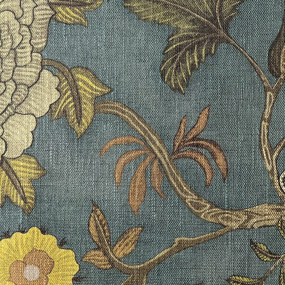 Josephine-Munsey-Chameleon-Trail-linen-fabric-textile-British-designer-floral-trail-botanical-print-chameleon-teal-orange-textile